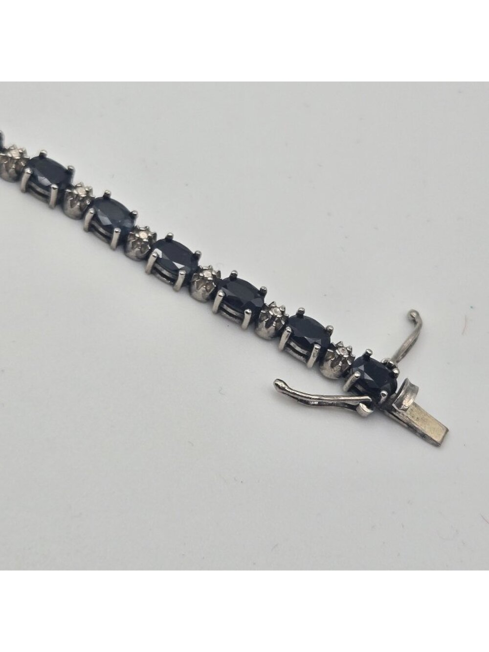 Vintage 90s Sterling Silver Genuine Sapphire Tennis Bracelet Box Clasp